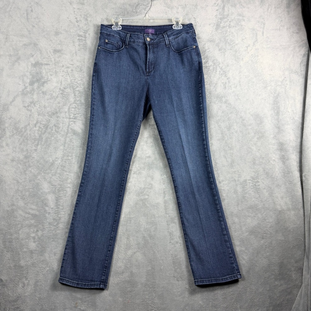 NYDJ Womens 12 Blue Jeans Straight Leg Embroidered Boho Western Stretch Denim